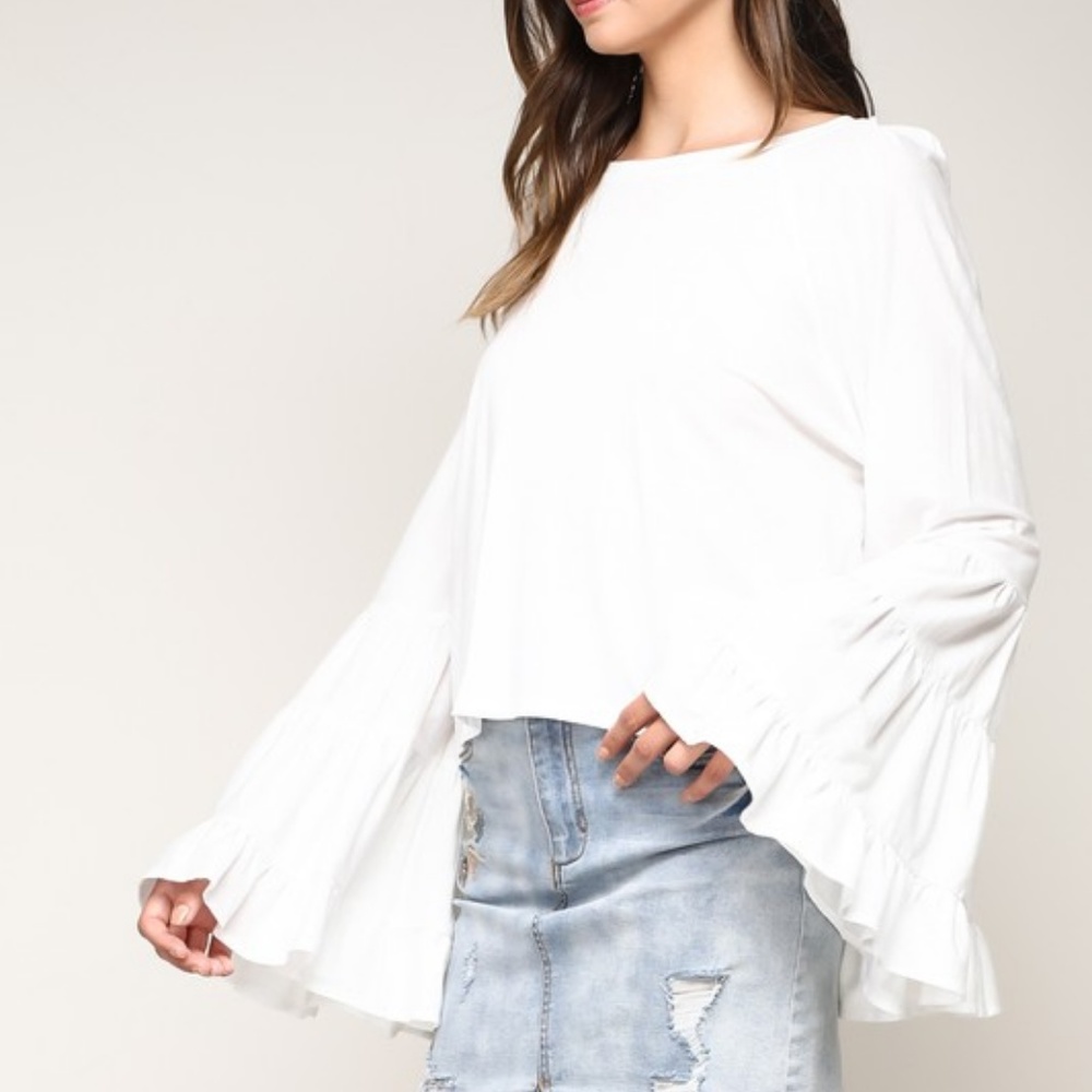 👑 Host Pick 🔥 White Bell Sleeve Jersey Top - Picture 4 of 5